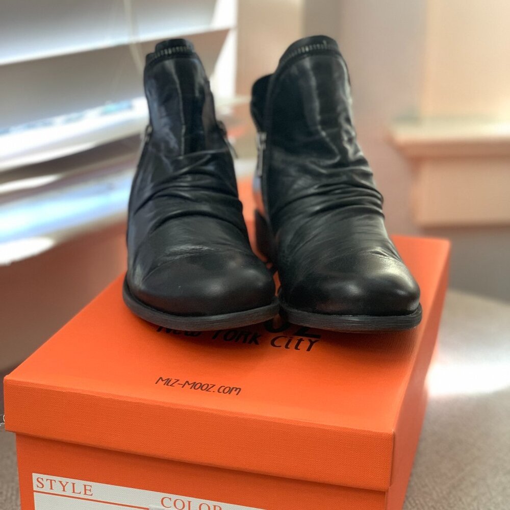 Miz Mooz Luna Black Leather Ankle Booties